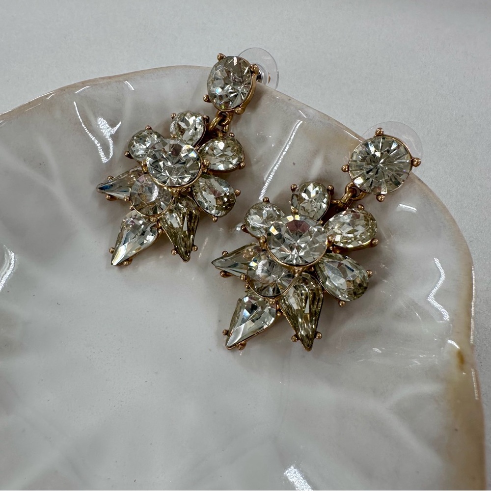 J Crew Brass Plated Clear Rhinestone Drop Earrings